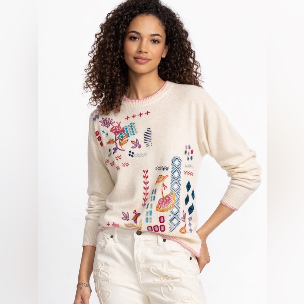 Johnny Was Ginnie Drop Shoulder Sweater M Wool Cashmere NWT $398